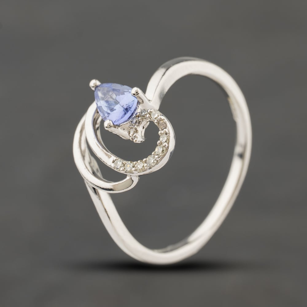 Second Hand 9ct White Gold 0.76ct Tanzanite & 0.05ct Diamond Pear Shaped Dress Ring 41384020