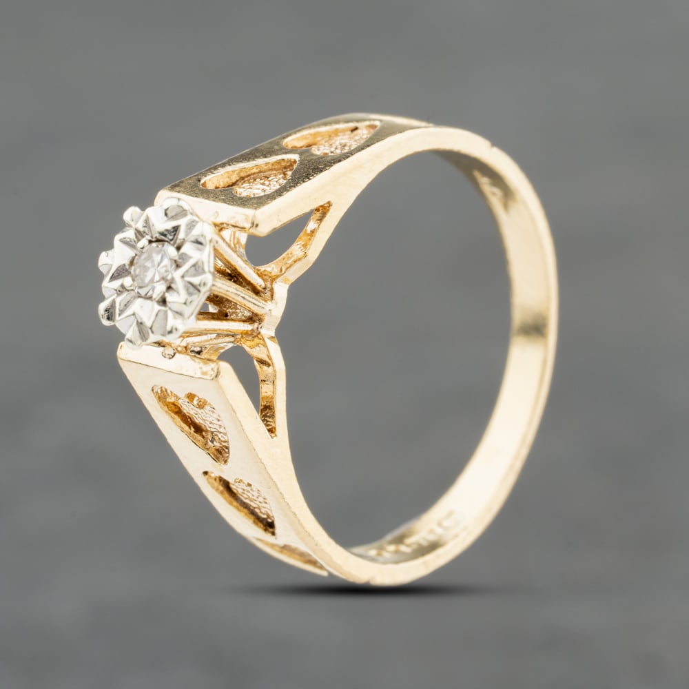 Second Hand 9ct Yellow Gold 0.03ct Diamond Heart Shoulders Solitaire Ring 41384087