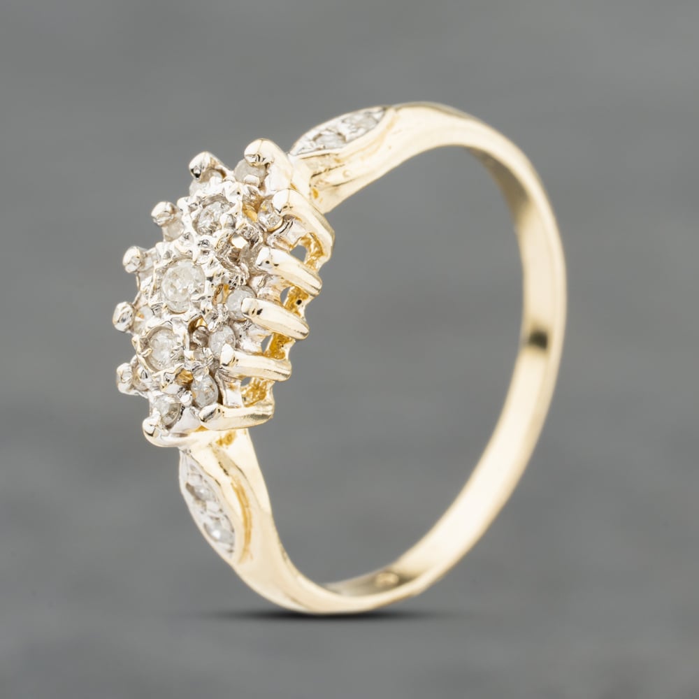 Second Hand 9ct Yellow Gold 0.25ct Brilliant Cut Diamond Cluster Ring 41384090