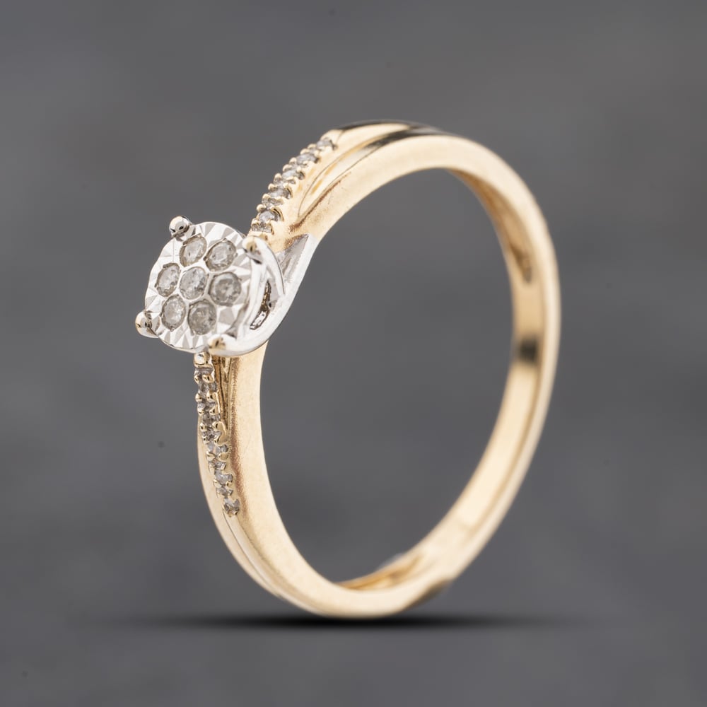 Second Hand 9ct Yellow Gold Diamond Twist Shoulder Set Solitaire Ring 41384241