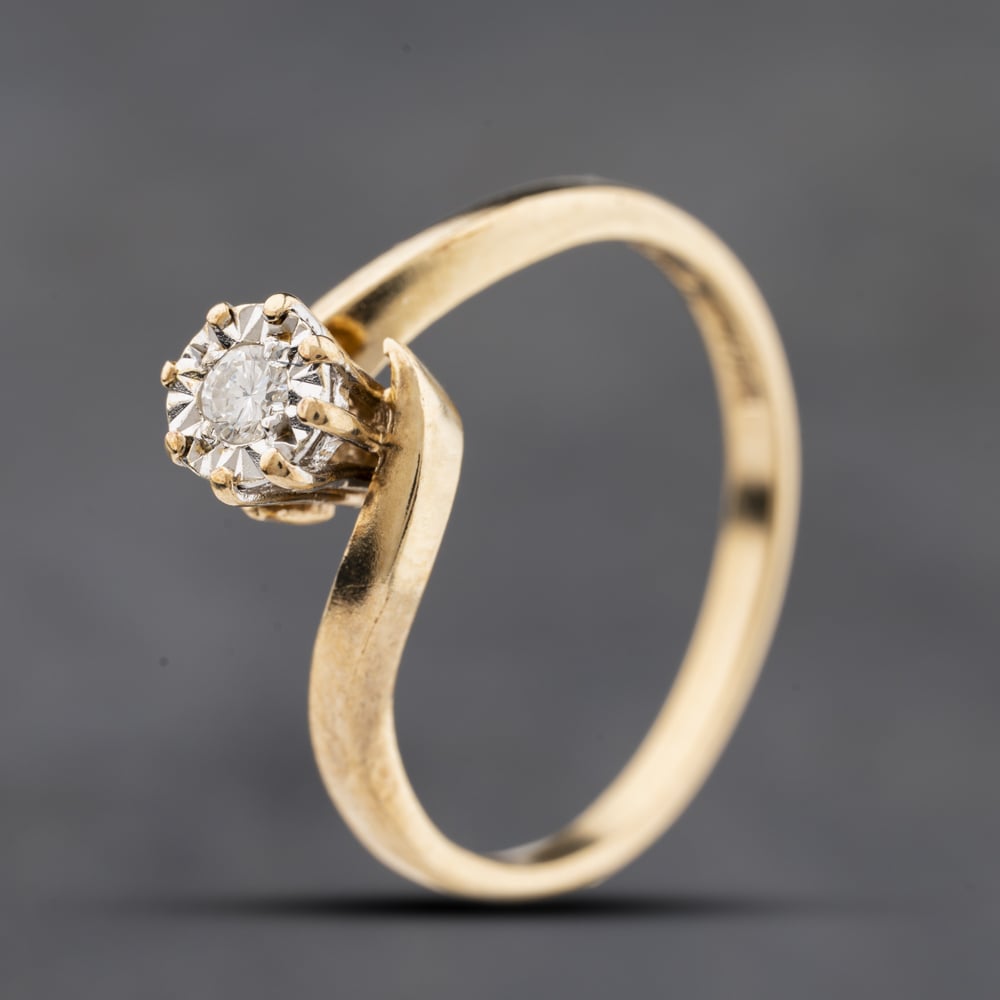 Second Hand 9ct Yellow Gold Diamond Twist Solitaire Ring 41384249