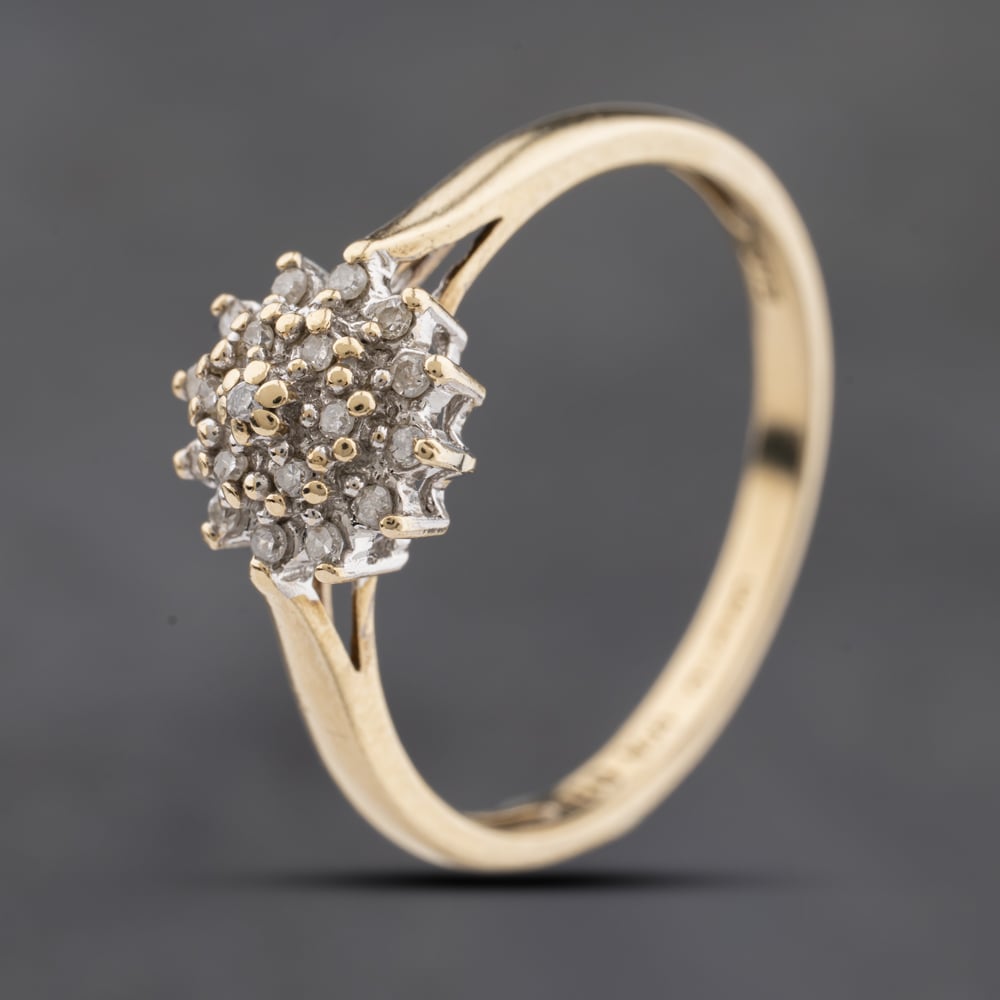 Second Hand 9ct Yellow Gold 0.10ct Diamond Round Cluster Ring 41384253