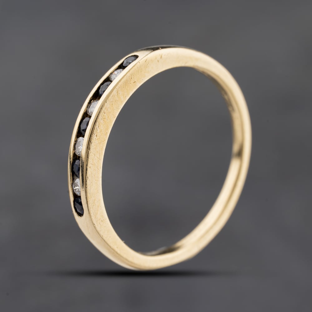 Second Hand 9ct Yellow Gold Sapphire & Diamond Channel Set Half Eternity Ring 41384273