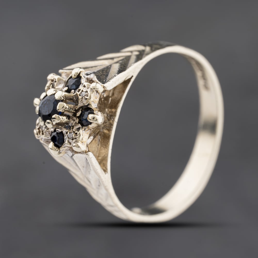 Second Hand 9ct White Gold Sapphire & Diamond Wide Shoulders Cluster Ring 41384275
