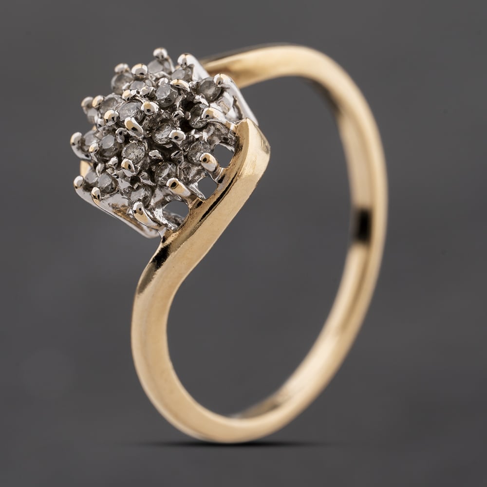 Second Hand 9ct Yellow Gold 0.19ct Brilliant Cut Diamond Round Twist Cluster Ring 41384291
