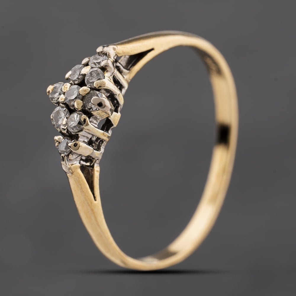 Second Hand 9ct Yellow Gold 0.18ct Brilliant Cut Diamond Boat Shaped Cluster Ring 41384293