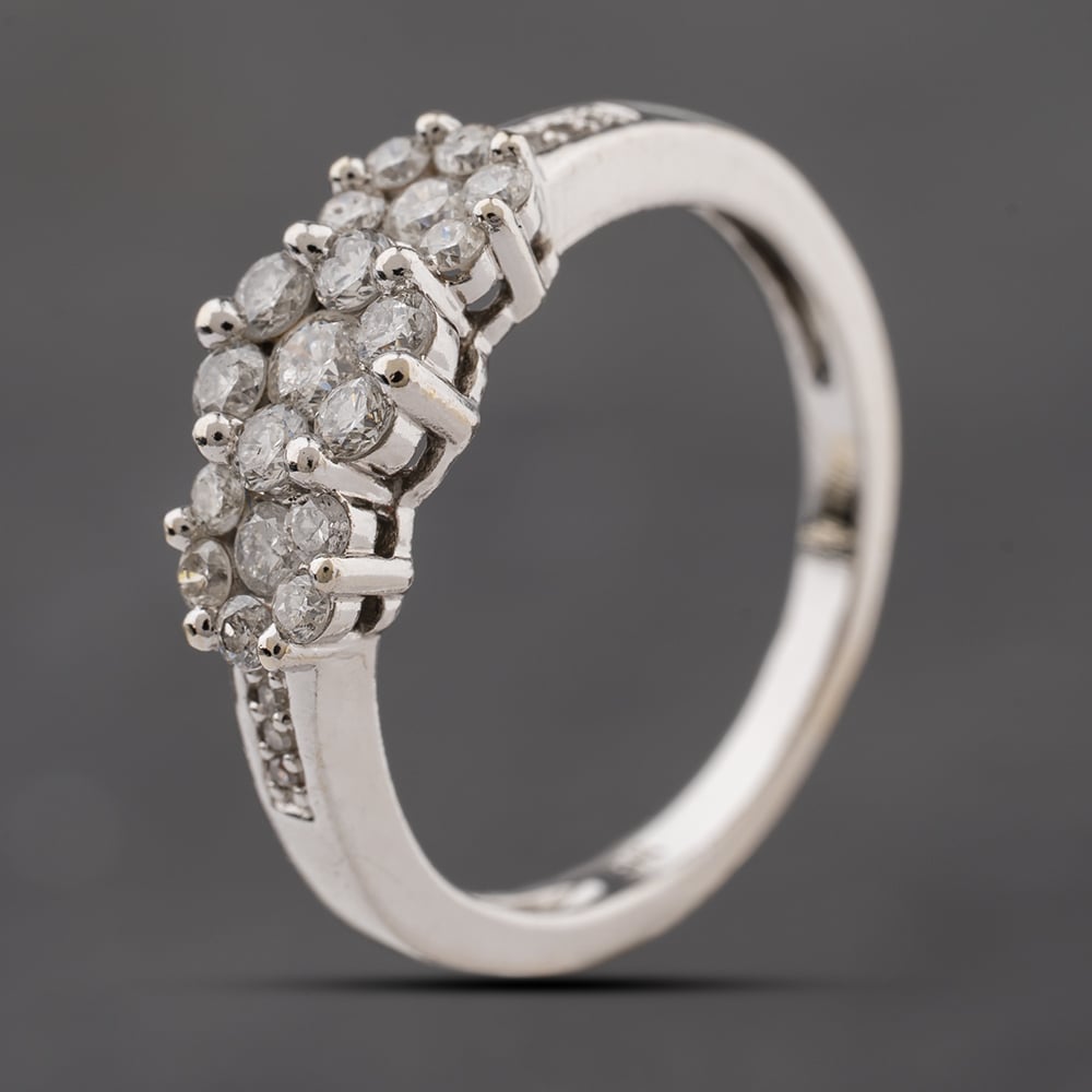 Second Hand 9ct White Gold 0.50ct Brilliant Cut Diamond Triple Flower Cluster Ring 41384295
