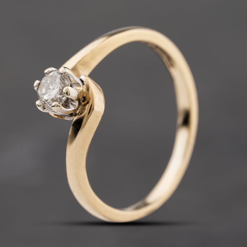 Second Hand 9ct Yellow Gold 0.25ct Brilliant Cut Diamond Twist Solitaire Ring 41384299