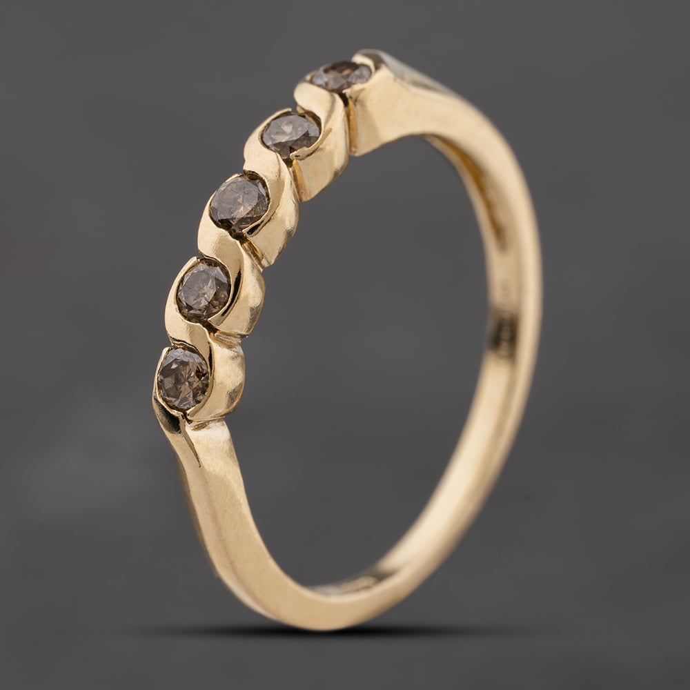 Second Hand 9ct Yellow Gold 0.25ct Brilliant Cut Cognac Diamond Half Eternity Ring 41384302