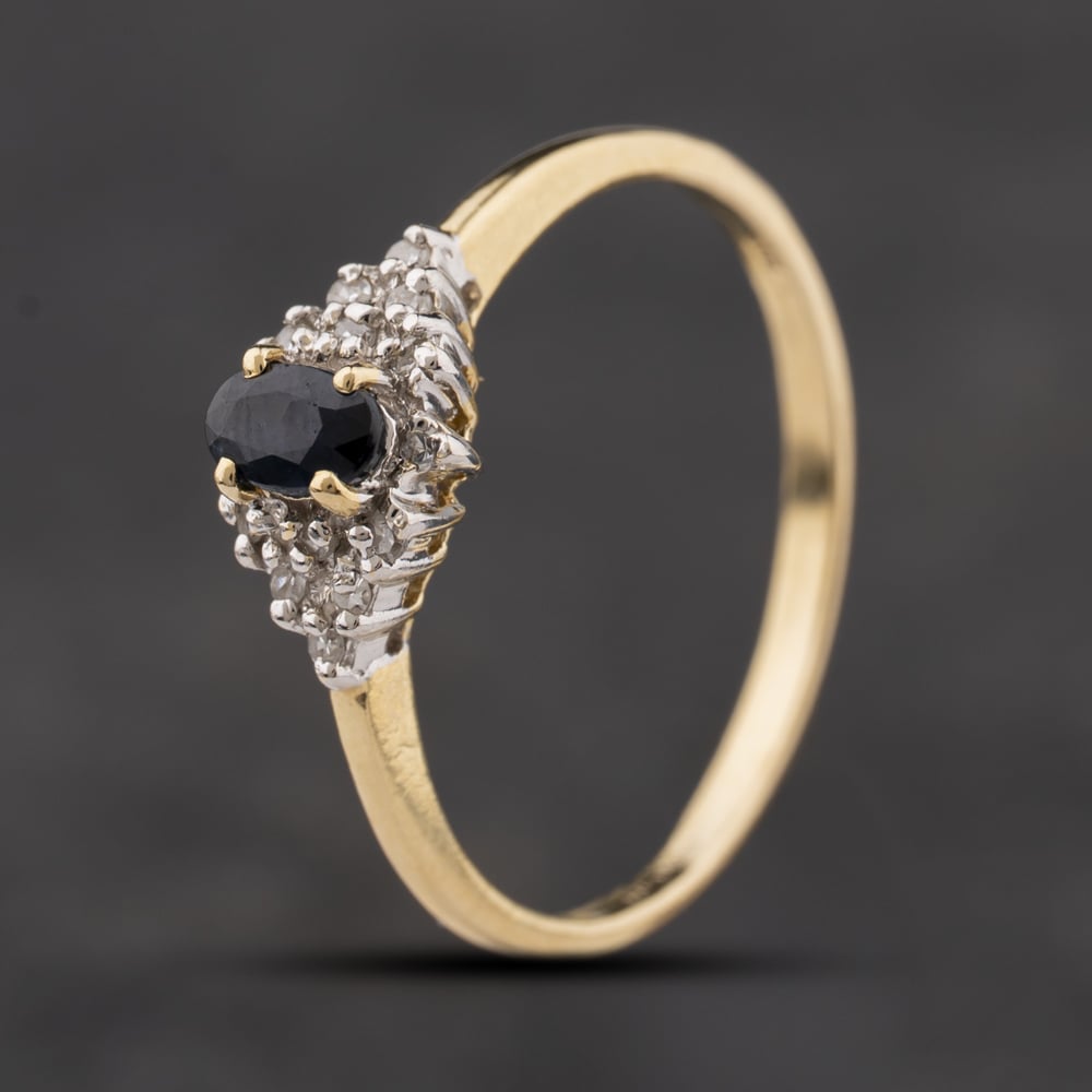 Second Hand 9ct Yellow Gold Sapphire & Diamond Cluster Ring 41384353