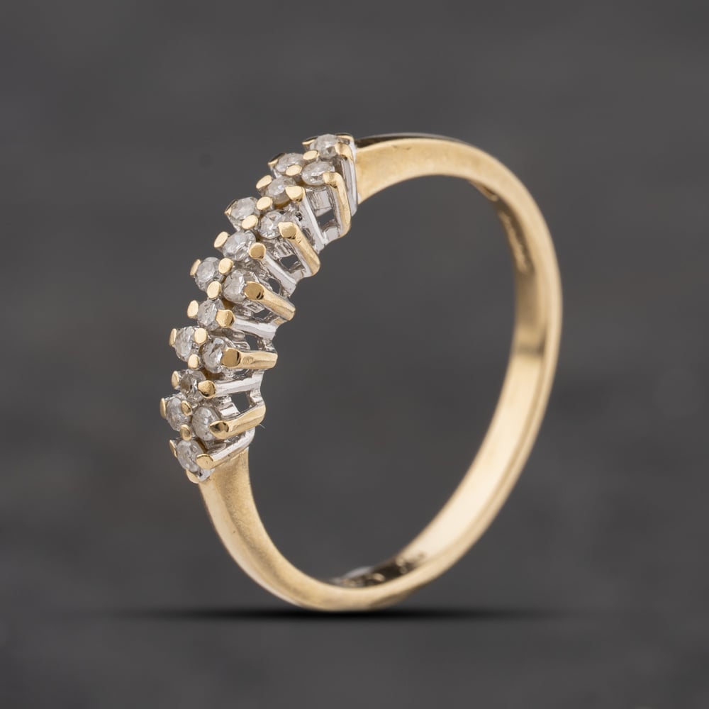 Second Hand 9ct Yellow Gold 0.20ct Brilliant Cut Diamond Two Row Half Eternity Ring 41384369
