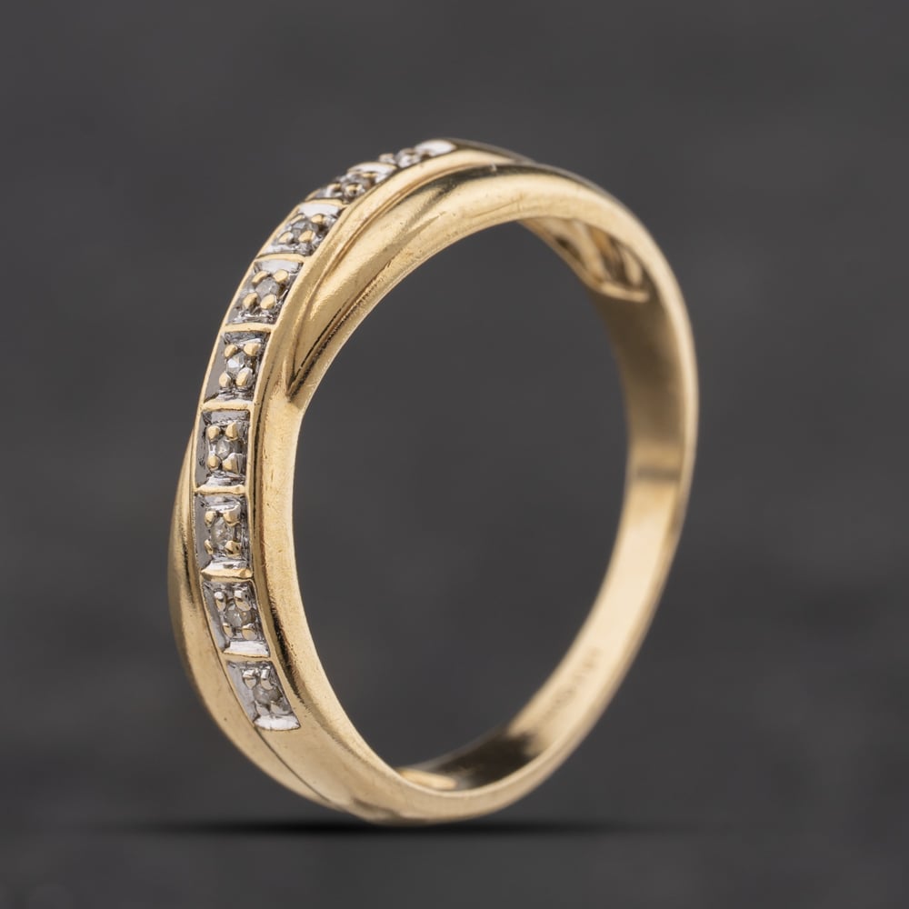 Second Hand 9ct Yellow Gold Brilliant Cut Diamond Crossover Half Eternity Ring 41384370