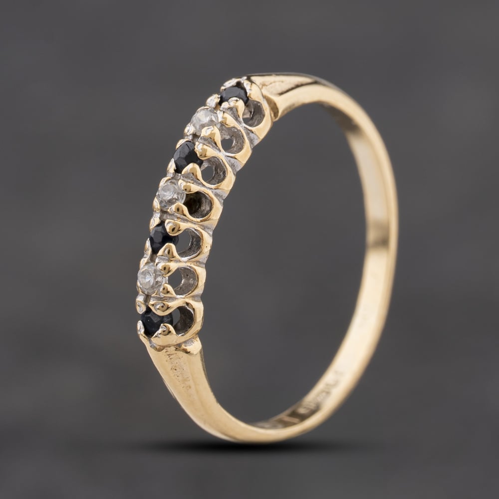Second Hand 9ct Yellow Gold Sapphire & Diamond Half Eternity Ring 41384382