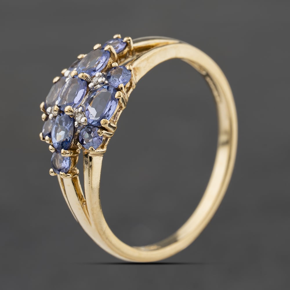 Second Hand 9ct Yellow Gold Tanzanite & 0.02ct Diamond Cluster Ring 41384388