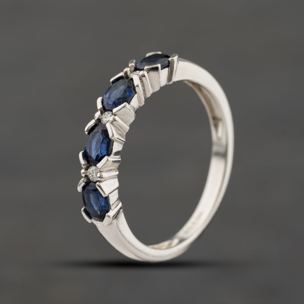 Second Hand 9ct White Gold Spinel & 0.03ct Brilliant Cut Diamond Half Eternity Ring 41384392