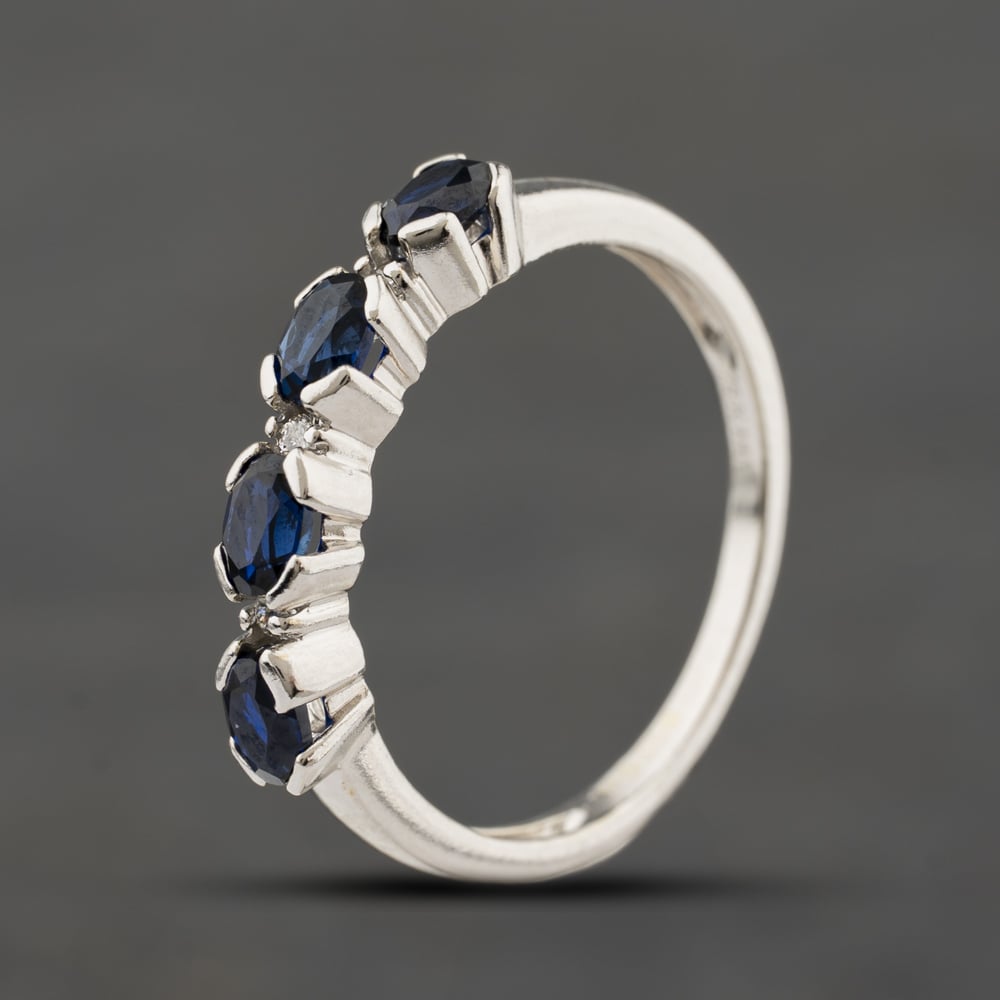 Second Hand 9ct White Gold Spinel & 0.03ct Brilliant Cut Diamond Half Eternity Ring 41384393