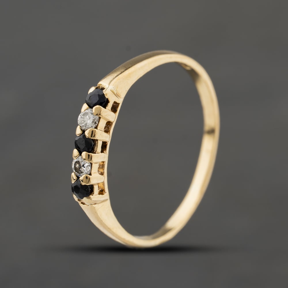 Second Hand 9ct Yellow Gold Sapphire & 0.02ct Brilliant Cut Diamond Half Eternity Ring 41384398