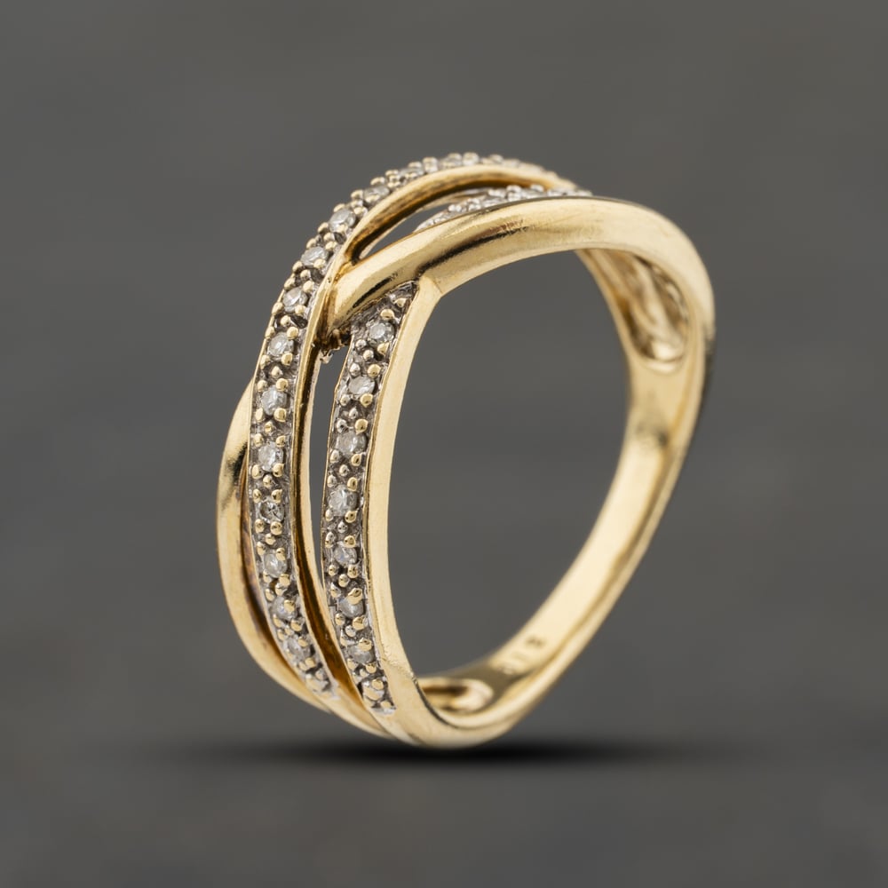 Second Hand 9ct Yellow Gold 0.12ct Brilliant Cut Diamond Openwork Crossover Ring 41384426