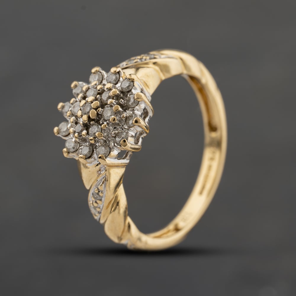 Second Hand 9ct Yellow Gold 0.25ct Brilliant Cut Diamond Flower Cluster Ring 41384428