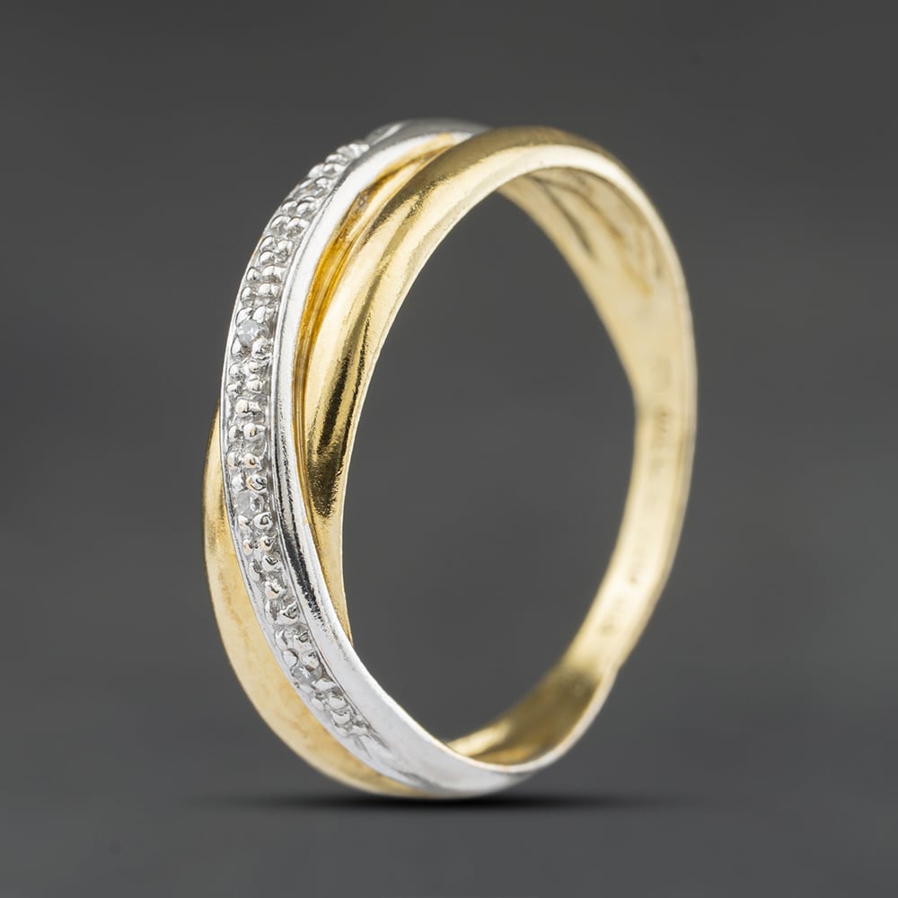 Second Hand 9ct Two Colour Gold 0.02ct Diamond Half Eternity Crossover Ring 41384451