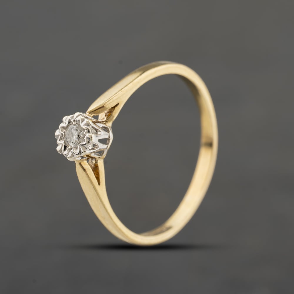 Second Hand 9ct Yellow Gold 0.08ct Brilliant Cut Diamond Solitaire Ring 41384461