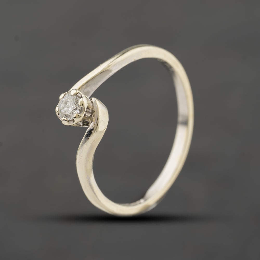 Second Hand 9ct White Gold 0.10ct Brilliant Cut Diamond Twist Solitaire Ring 41384470