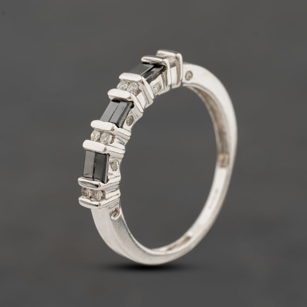 Second Hand 9ct White Gold Sapphire & 0.08ct Diamond Two Row Half Eternity Ring 41384498
