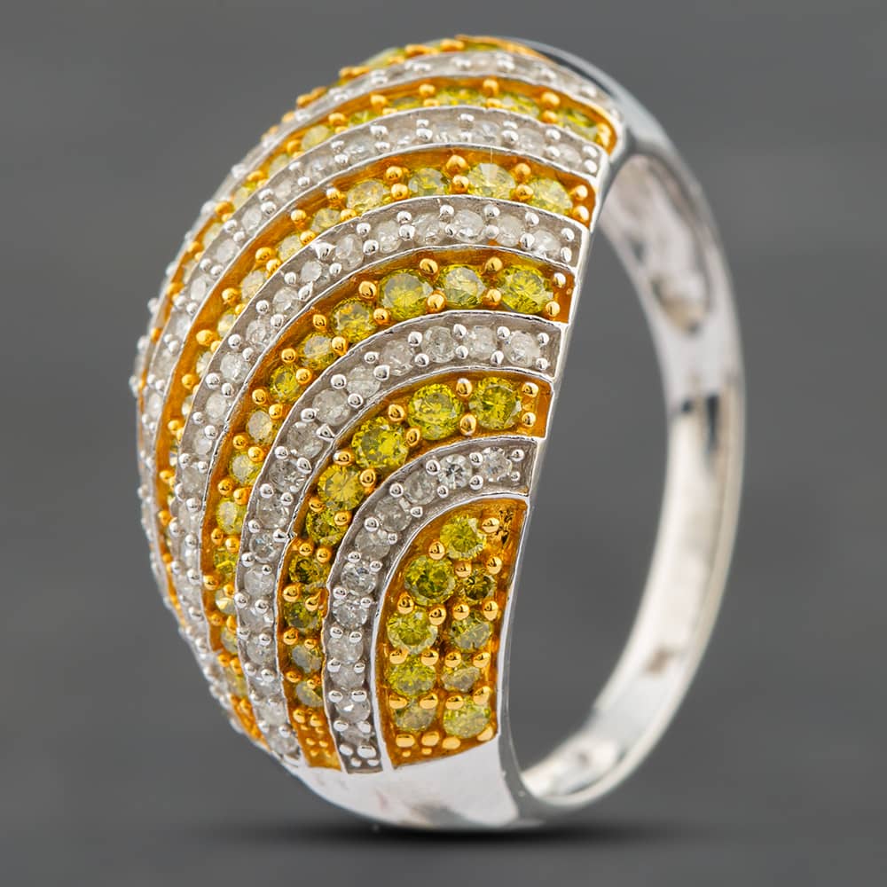 Second Hand 9ct White Gold 1.25ct Brilliant Cut White & Yellow Diamond Pave Dress Ring 41481143