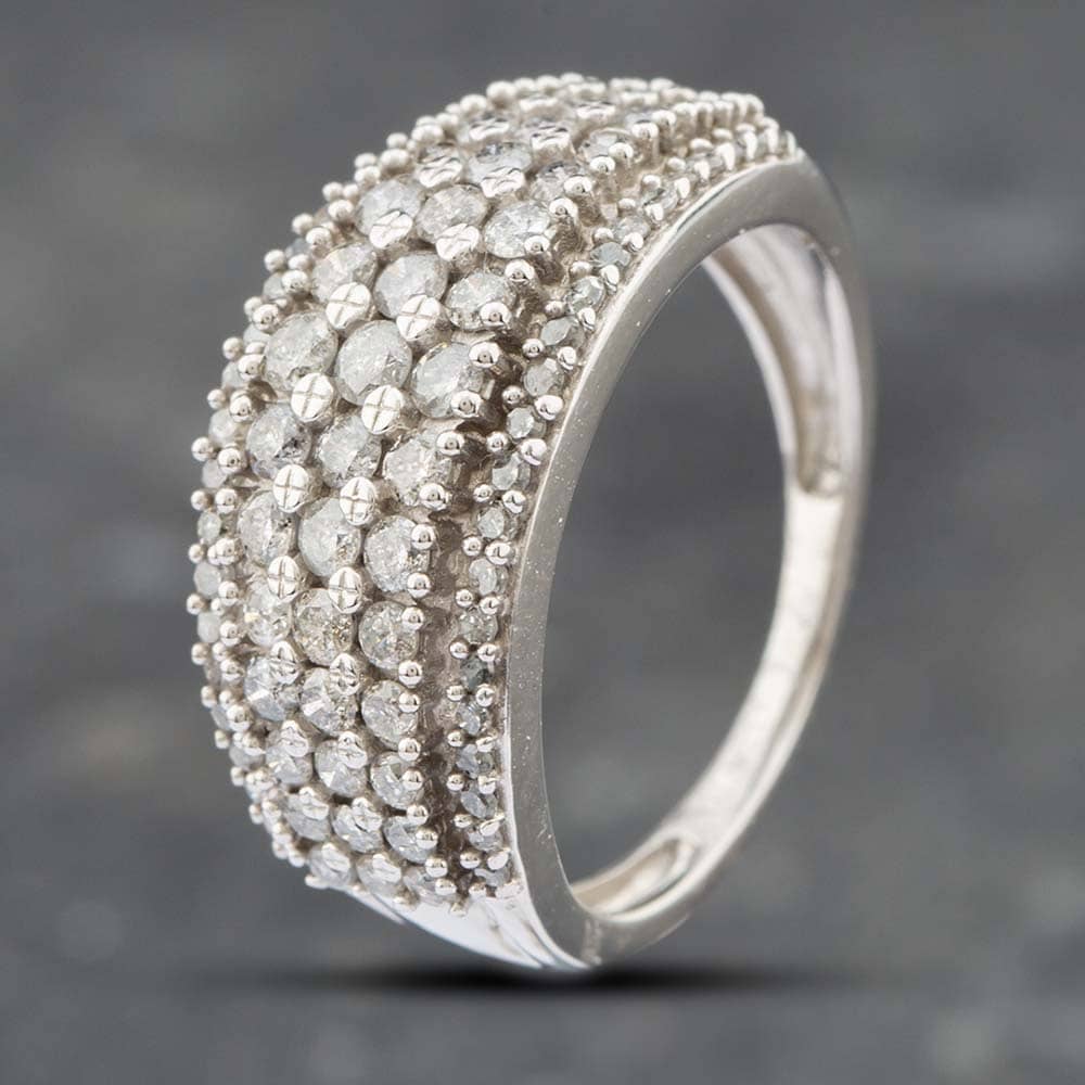 Second Hand 9ct White Gold 1.00ct Brilliant & Single Cut Diamond Five Row Ring 41481293