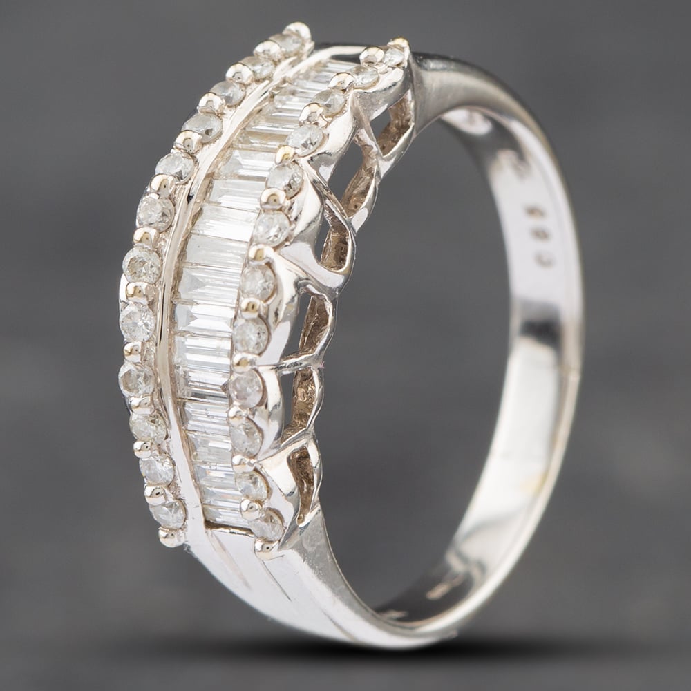Second Hand 18ct White Gold Diamond Three Row Ring 41481329
