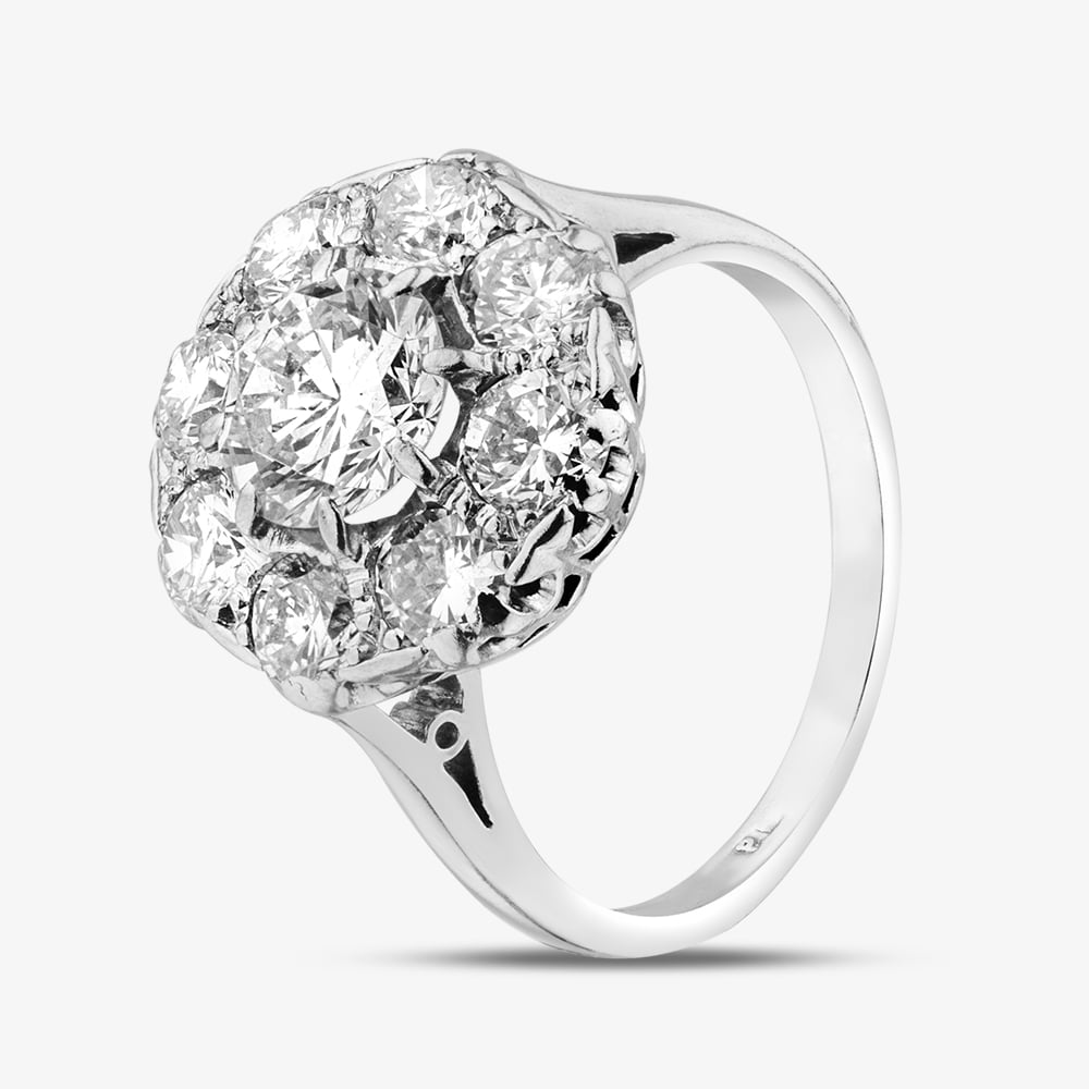 Second Hand Platinum Certificated 2.30ct Brilliant Cut Diamond Round Cluster Ring 41481357