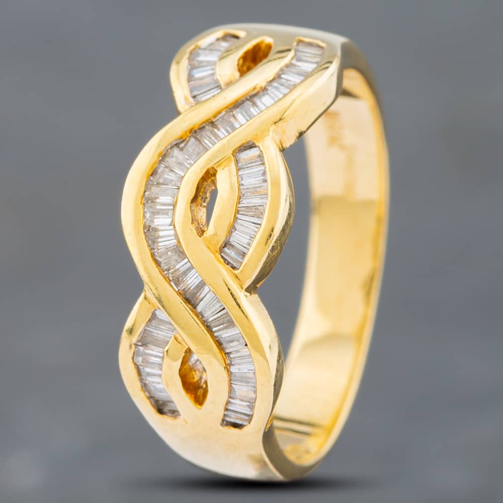 Second Hand 18ct Yellow Gold Baguette Cut Diamond Crossover Ring 41481384
