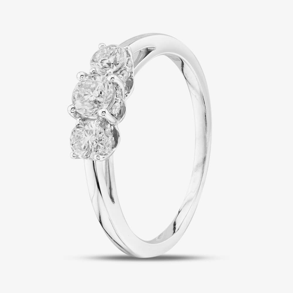 Second Hand 18ct White Gold Certificated 1.00ct Brilliant Cut Diamond Three Stone Ring 41481511