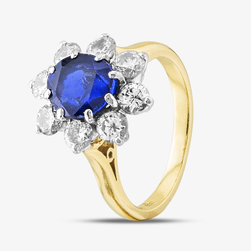 Second Hand 9ct Yellow Gold Sapphire Flower Cluster Ring 41481606