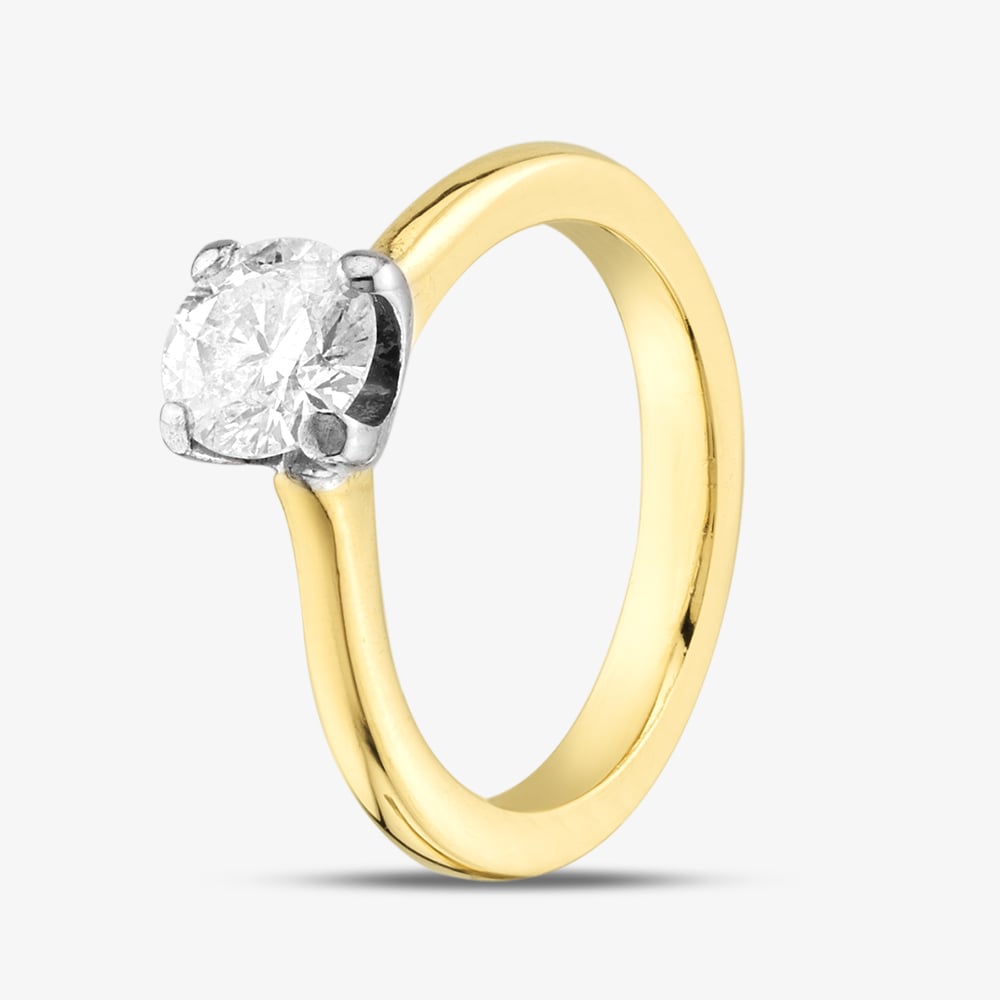 Second Hand 18ct Yellow Gold Diamond & 1.00ct Brilliant Cut 4 Claw Solitaire Ring 41481691