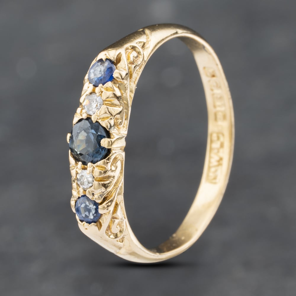 Second Hand 18ct Yellow Gold Sapphire & Brilliant Cut Diamond Five Stone Ring 41481776