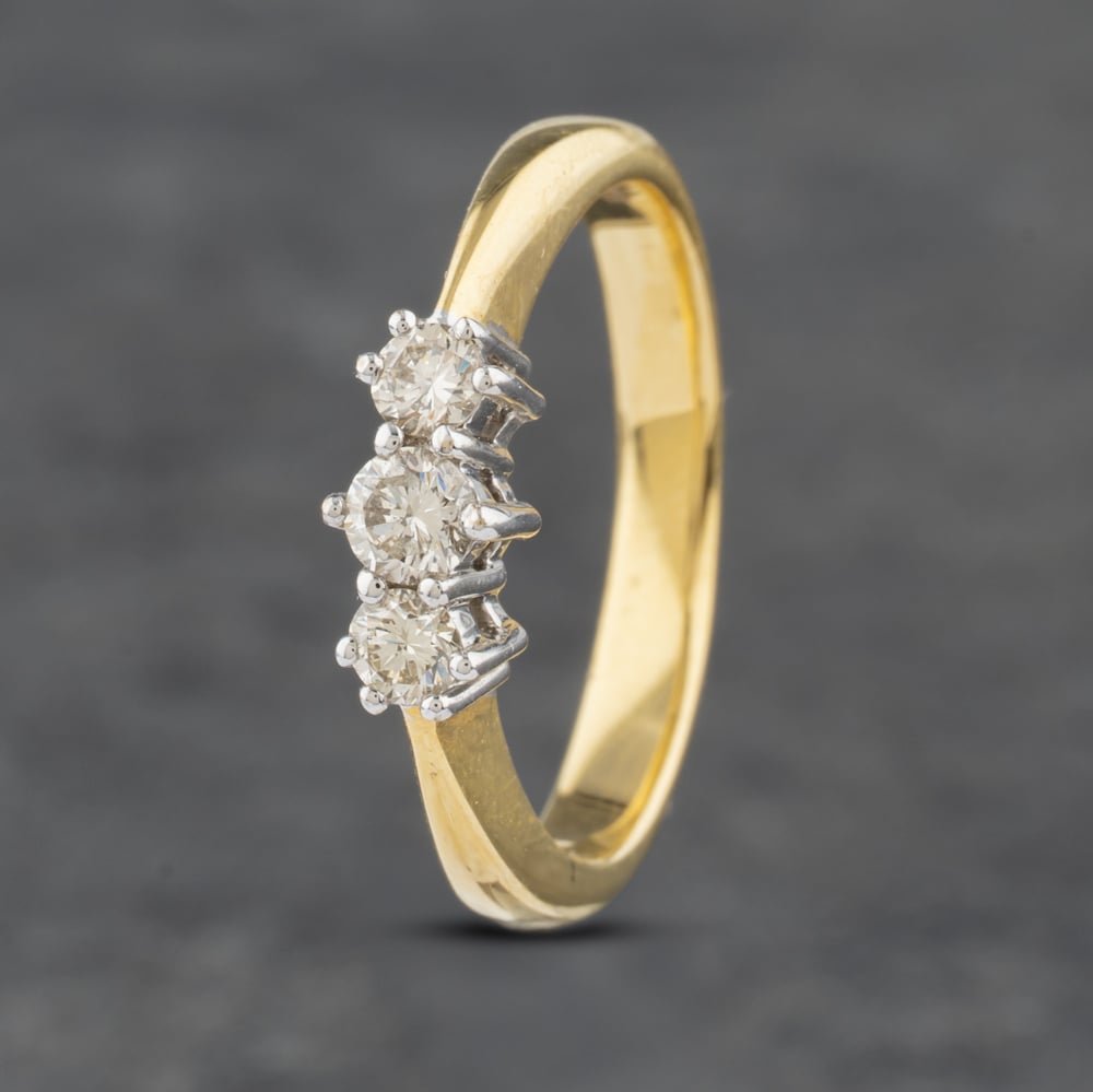 Second Hand 18ct Yellow Gold 0.30ct Brilliant Cut Diamond Three Stone Ring 41481887