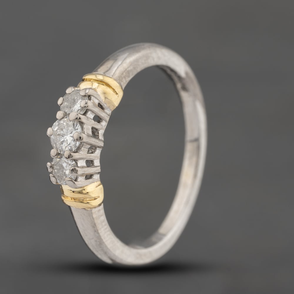 Second Hand 18ct Two Colour Gold 0.25ct Brilliant Cut Diamond Three Stone Ring 41481892