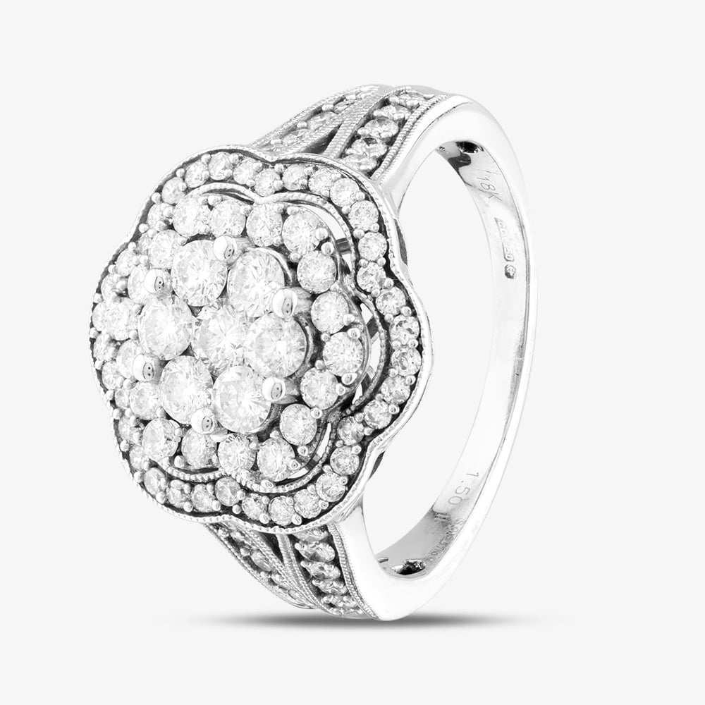 Second Hand 18ct White Gold 1.50ct Brilliant Cut Diamond Flower Cluster Ring 41481907