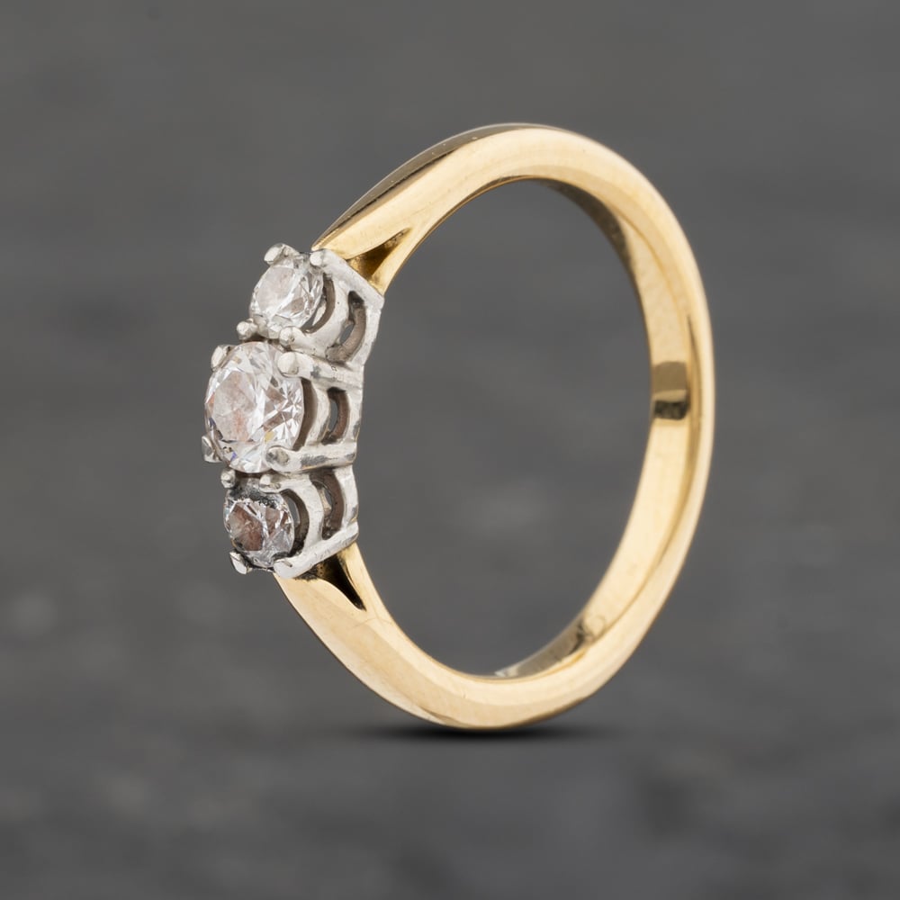 Second Hand 18ct Yellow Gold Certificated 0.50ct Brilliant Cut Diamond Three Stone Ring 41481987