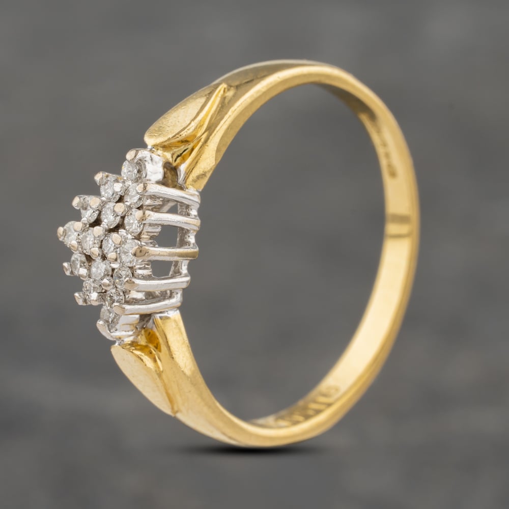 Second Hand 18ct Yellow Gold 0.20ct Brilliant Cut Diamond Boat Shaped Cluster Ring 41482045