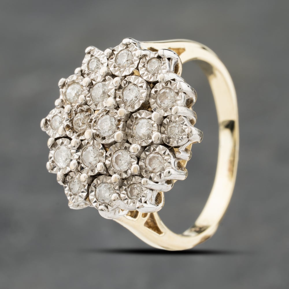 Second Hand 9ct Yellow Gold 0.50ct Brilliant Cut Diamond Round Cluster Ring 41482092