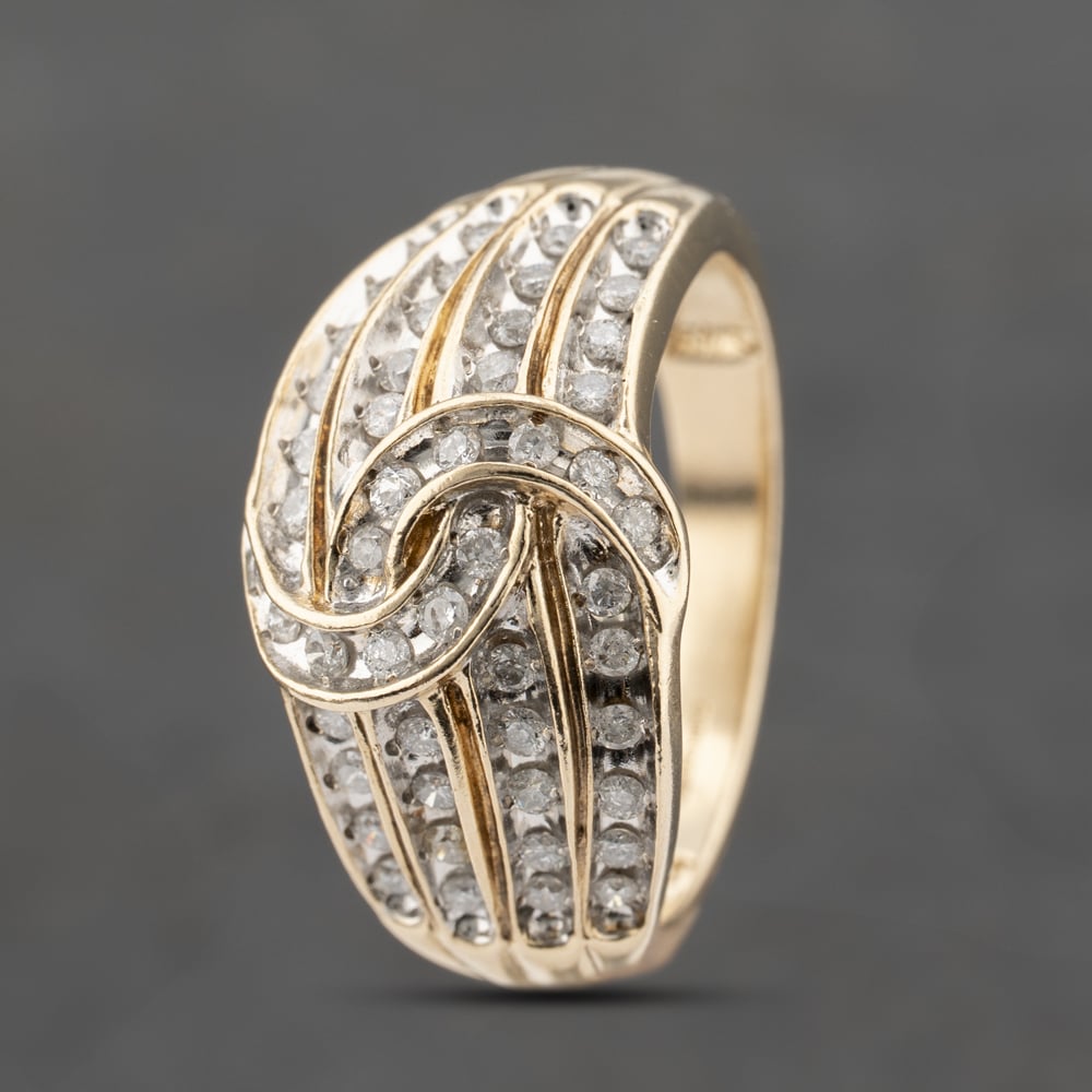 Second Hand 9ct Yellow Gold 0.62ct Brilliant Cut Diamond Crossover Four Row Ring 41482233