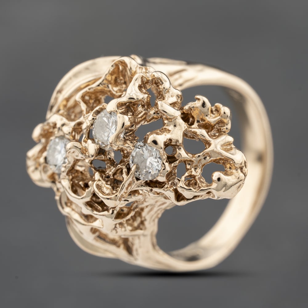 Second Hand 9ct Yellow Gold 0.33ct Brilliant Cut Diamond Openwork Dress Ring 41482255