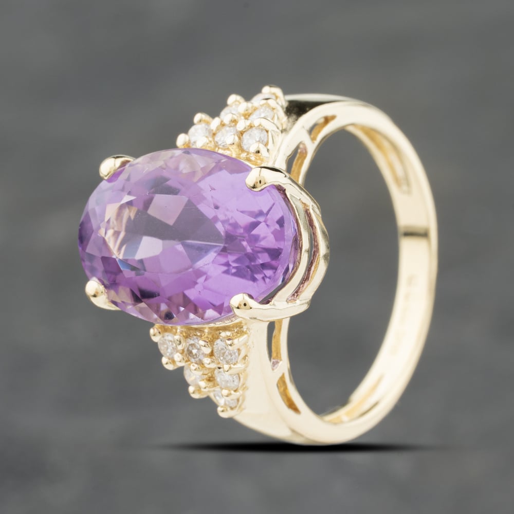 Second Hand 9ct Yellow Gold Amethyst & Diamond Dress Ring 41482324