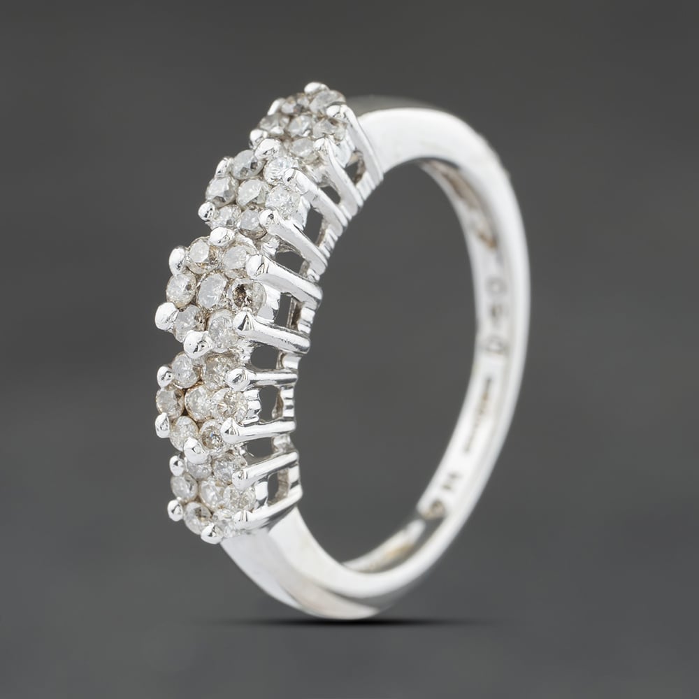 Second Hand 9ct White Gold 0.50ct Brilliant Cut Diamond Cluster Half Eternity Ring 41482345