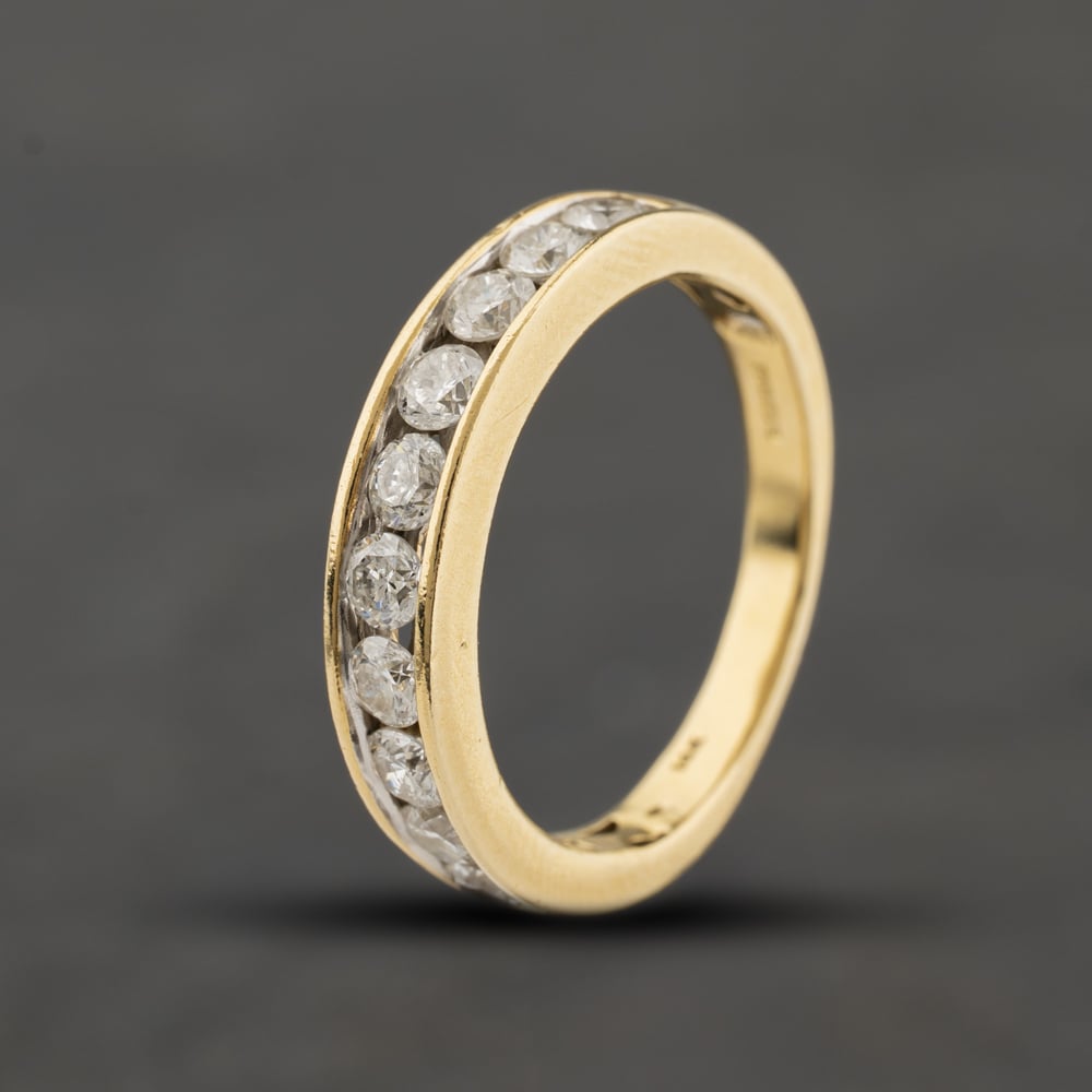 Second Hand 9ct Yellow Gold 1.00ct Brilliant Cut Diamond Channel Set Half Eternity Ring 41482360