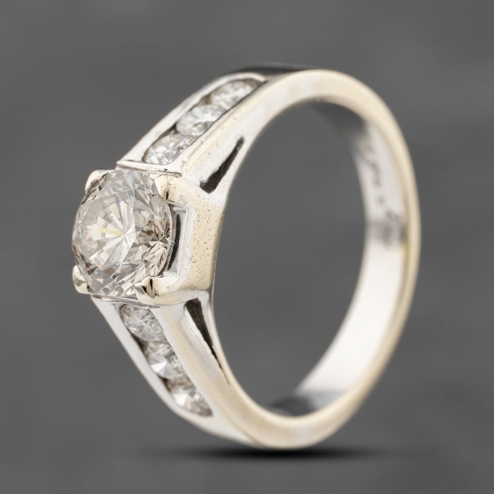 Second Hand 18ct White Gold 1.75ct Brilliant Cut Diamond Shoulder Set Solitaire Ring 41482400