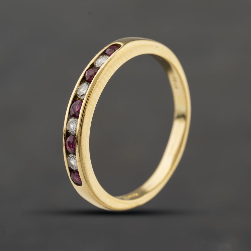 Second Hand 18ct Yellow Gold Ruby & 0.13ct Brilliant Cut Diamond Half Eternity Ring 41482406