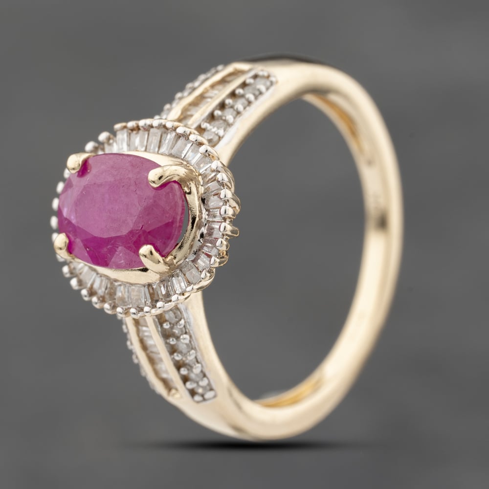 Second Hand 9ct Yellow Gold Ruby & 0.35ct Brilliant Cut Diamond Cluster Ring 41482407
